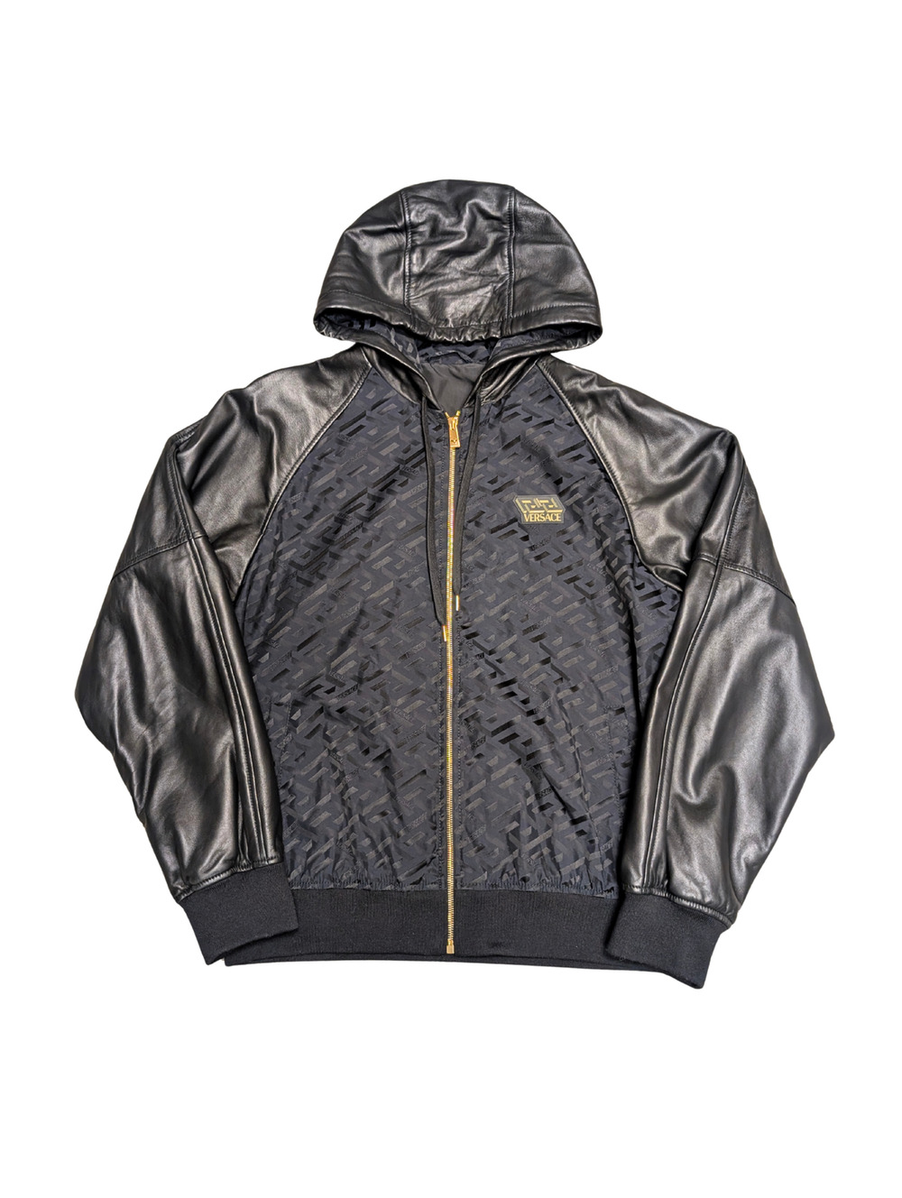 Versace Black Windbreak Bomber Leather Jacket Size Large